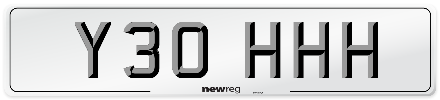 Y30 HHH Number Plate from New Reg